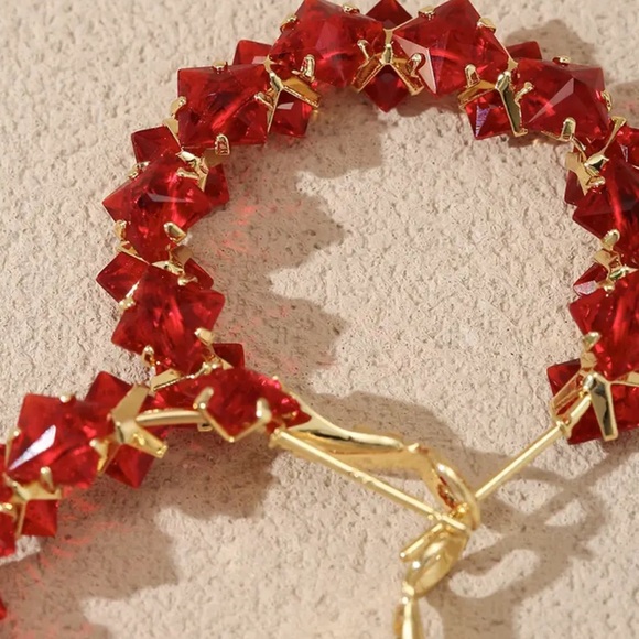 Elegant Red and Gold Hoop Earrings. Christmas Earrings. Holiday Gift - Picture 4 of 8